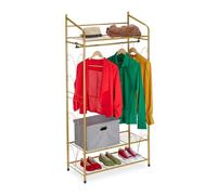 Relaxdays Stand Appendiabiti, in Metallo, con 3 Ripiani, Asta Attaccapanni, Vintage, HLP: 161 x 78 x 36 cm, Dorato, Ferro