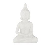 Relaxdays Statua Buddha Seduto, Scultura Alta 18 cm, Figura Decorativa, Statuetta da Giardino, Ceramica Antigelo, Bianco