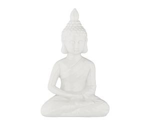 Relaxdays Statua Buddha Seduto, Scultura Alta 18 cm, Figura Decorativa, Statuetta da Giardino, Ceramica Antigelo, Bianco