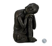 Relaxdays Statua del Buddha con Testa Piegata, XL 60cm, da Giardino, Decorativa, in Ceramica, Impermeabile, Grigio Scuro, 60, 00 x 35,00cm