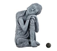 Relaxdays Statua del Buddha con Testa Piegata, XL 60cm, da Giardino, Decorativa, in Ceramica, Impermeabile, Grigio, Grau, 60, 00 x 35,00cm