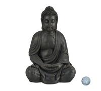 Relaxdays Statua del Buddha Seduto XL 70cm, per Giardino, Soggiorno, in Ceramica, Impermeabile Anti-Gelo Grigio Scuro