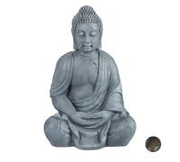 Relaxdays Statua del Buddha Seduto XL 70cm, per Giardino, Soggiorno, in Ceramica, Impermeabile Anti-Gelo Grigio Chiaro