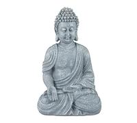 Relaxdays Statua del Buddha Seduto, 30cm da Giardino e Soggiorno, in Poliresina, Impermeabile Anti-Gelo, Bianco, 1 Pezzo