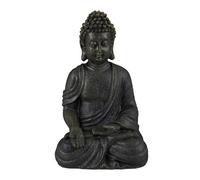 Relaxdays Statua del Buddha Seduto, 30cm da Giardino e Soggiorno, in Poliresina, Impermeabile Anti-Gelo Grigio Scuro