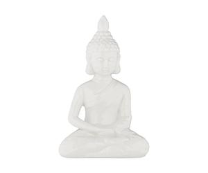 Relaxdays Statua del Buddha Seduto, Figura H:17 cm, per Interni ed Esterni, Resistente alle Intemperie, Ceramica, Bianco