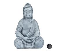 Relaxdays Statua del Buddha Seduto XL, 50 cm, Feng Shui, per Esterni, Decorativa, Grigio Chiaro