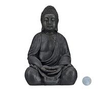 Relaxdays Statua del Buddha Seduto XL, 50 cm, Feng Shui, per Esterni, Decorativa, Grigio Scuro