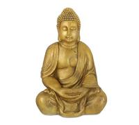 Relaxdays Buddha, Figura da Giardino, Resistente alle Intemperie, Buddha Seduto, Poliresina, HBT: 70x45x35 cm, Dorata
