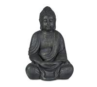 Relaxdays Statua del Buddha Seduto, Figura da Giardino Alta 70 cm, Resistente alle Intemperie e Gelo, Poliresina, Grigio
