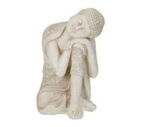 Relaxdays Figura di Buddha per Giardino, Resistente alle Intemperie, Buddha Inchinato, Poliresina, 61x40,5x38 cm, Bianco