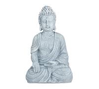 Relaxdays Statua Zen del Buddha Seduto XL, 40 cm, Feng Shui, per Esterni, da Giardino, Decorativa, Grigio Chiaro