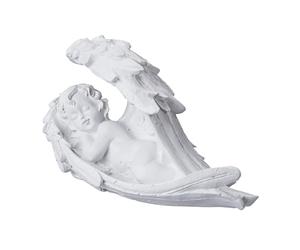 Relaxdays Statuetta Angelo Custode Addormentato, Statua Commemorativa Resistente al Gelo, Giardino, Poliresina, Bianco
