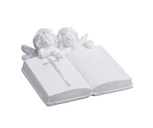 Relaxdays Statuetta Angelo Custode, Statua Cherubini Commemorativa Resistente al Gelo, per Giardino, Poliresina, Bianco