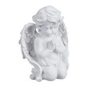 Relaxdays Statuetta Angelo Seduto in Preghiera, Statua Commemorativa Resistente al Gelo per Giardino, Poliresina, Bianco