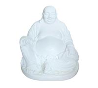 Relaxdays Statuetta di Buddha Che Ride, 45 cm, Statuetta da Giardino, Vintage, per Soggiorno, Resistente alle intemperie, Resistente al Gelo, Bianco