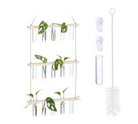 Relaxdays Stazione d'Acqua per la Propagazione delle Piante, con Ripiano in Legno, a 3 Livelli, Naturale/Trasparente, 86 x 35,5 x 4,5 cm