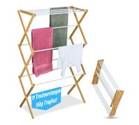 Relaxdays Stendibiancheria Pieghevole, Stendino Verticale Torre, 11 Aste Stendi Panni, 115x73x33cm, Bambù, Ferro, Bianco