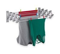 Relaxdays Stendibiancheria da Parete, 8 Metri di Filo Biancheria, Pieghevole, Stendino in Alluminio e Compatto, Argento