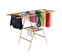 Relaxdays Stendino pieghevole con ali 2 livelli Ferro e bambù 100x148x56 cm Nero