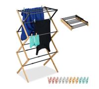 relaxdays Stendibiancheria Pieghevole, Stendino Verticale a Torre, 11 Aste, Mollette, 105x43-75x37 cm, Bambù e Acciaio