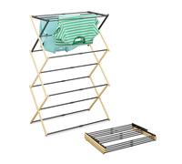Relaxdays Stendibiancheria Pieghevole, Stendino Verticale a Torre, 11 Aste, HLP: 107x43-74x37 cm, in bambù e Ferro, Nero