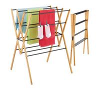 Relaxdays Stendibiancheria Pieghevole, Stendino Verticale a Torre, 12 Aste, HLP: 93 x 70 x 62 cm, in bambù e Ferro, Nero
