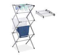 Relaxdays Stendibiancheria, Pieghevole, Verticale, 11 Aste, Salvaspazio, Stendino a Torre Compatto, Metallo, grigio