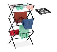 Relaxdays Stendibiancheria, Pieghevole, Verticale, 11 Aste, Salvaspazio, Stendino a Torre Compatto, Metallo, nero