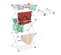 Relaxdays Stendibiancheria, Pieghevole, Verticale, 11 Aste, Salvaspazio, Stendino a Torre Compatto, Metallo, bianco