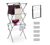 Relaxdays Stendibiancheria Verticale Pieghevole, Stendino a Torre con 3 Livelli Inclinati, 138x63x49 cm, in Ferro, Nero, 138 x 63 x 49 cm