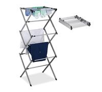 Relaxdays Stendibiancheria Verticale, Stendino Pieghevole a Torre, 11 Aste, 6 Livelli, 105x73x37 cm, Metallo, Argentato, Acciaio Inox