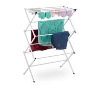 Relaxdays Stendibiancheria Verticale, Stendino Pieghevole a Torre con 11 Aste per Vestiti, 105x73x37 cm, Metallo, Bianco, Acciaio