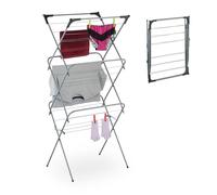 Relaxdays Stendibiancheria Verticale, Stendino Pieghevole a Torre con 18 Aste per Vestiti, 136x62x51 cm, Metallo, Grigio, Ferro
