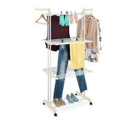 Relaxdays Stendibiancheria Verticale, Stendino Pieghevole a Torre, Ruote HLP: 179x126x63,5 cm, Ferro e Plastica, Bianco