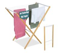 Relaxdays Stendino Pieghevole con 8 Aste Stendibiancheria per Vestiti, Stendi Panni, 77x79x49 cm, bambù, Naturale Bianco