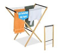 Relaxdays Stendino Pieghevole con 8 Aste Stendibiancheria per Vestiti, Stendi Panni, 77x79x49 cm, bambù, Naturale Nero, Ferro
