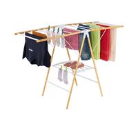 Relaxdays Stendino Pieghevole con Ali, Stendibiancheria Alato con 2 Livelli, HLP: 100x148x56 cm, Ferro e bambù, Bianco