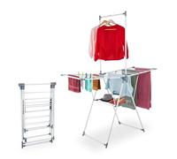 Relaxdays Stendino Pieghevole con Ali, Stendibiancheria con 2 Livelli e Barra Extra, HLP: 199x155x61 cm, Acciaio, Bianco