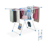 Relaxdays Stendino Pieghevole con Ali, Stendibiancheria con 2 Livelli HLP: 99x155x61 cm, Ferro e Plastica, Grigio Blu