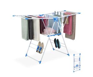 Relaxdays Stendino Pieghevole con Ali, Stendibiancheria con 2 Livelli HLP: 99x155x61 cm, Ferro e Plastica, Grigio Blu