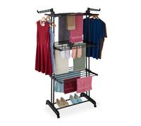 Relaxdays Stendibiancheria Verticale, Stendino Pieghevole a Torre con Ruote HLP: 179x126x63,5 cm, in Ferro e PP, Nero