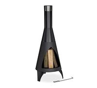 Relaxdays Stufa da Esterno, con Attizzatoio, Camino Atzeco da Giardino, Caminetto in Acciaio, HLP 120 x 48 x 50 cm, Nero