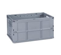 Relaxdays Sturdy Folding Box Cassetta Pieghevole, Stabile, da Lavoro, Plastica Resistente, 60L, HLP, Grigio, 31,5 x 58,5 x 40 cm ca