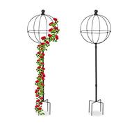 Relaxdays Supporti ad Obelisco per Rampicanti con Sfera, Set da 2, Alti 126 cm, Graticolati per Piante e Rose, Nero, Ferro