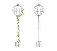 Relaxdays Supporti ad Obelisco per Rampicanti con Sfera, Set da 2, HxD: 174x42 cm, Graticolati per Piante e Rose, Nero, Ferro