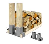 Relaxdays Supporti per Portalegna, Set da 2 Staffe, Sostegni per Cataste di Legna, Scaffali Fai da Te, Metallo, Argento, Acciaio
