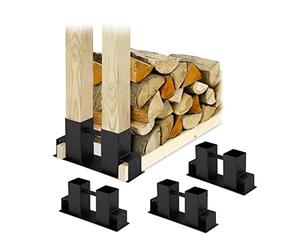 Relaxdays Supporti per Portalegna, Set da 4 Staffe, Sostegni per Cataste di Legna, per Scaffali Fai da Te, Metallo, Nero