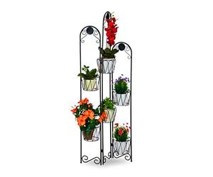 Relaxdays Supporto Metallico per Piante, Portavasi a Paravento, 6 Ripiani, per Interni ed Esterni, H: 140 cm, Nero
