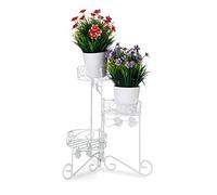 Relaxdays Supporto Metallico per Piante, Scala a 3 Ripiani, Interni ed Esterni, Richiudibile, Vintage, H: 40 cm, Bianco